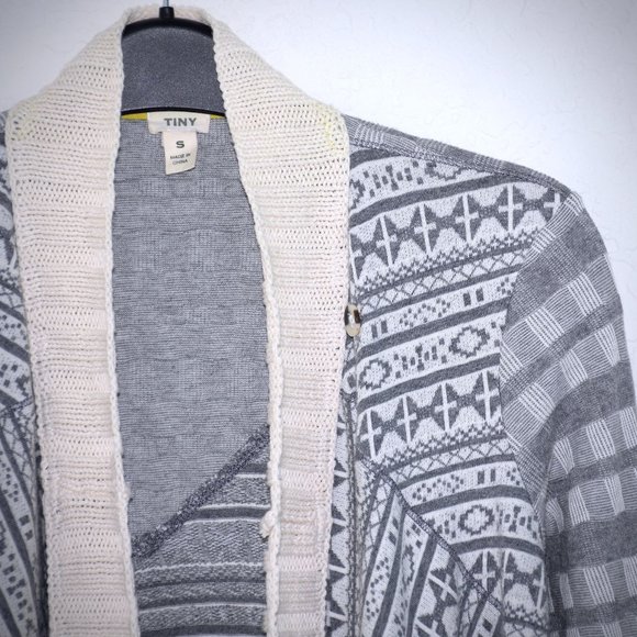 Anthropologie Tiny Intarsia Fair Isle Open Cardigan S Cotton Gray Long Sleeve - Picture 5 of 7